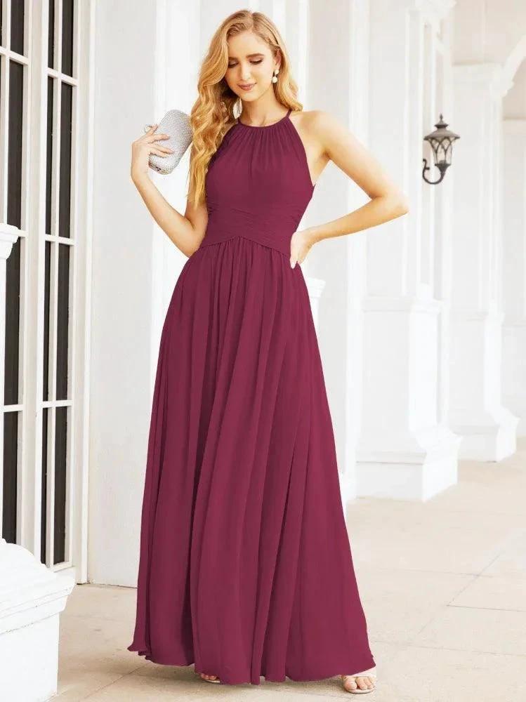 Numbersea Sleeveless Bridesmaid Dresses Long Prom Gown Zipper with Keyhole Back 28056