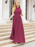 Numbersea Halter Bridesmaid Dress Empire Waist Formal Evening Prom Gown for Mother of The Bride 28030