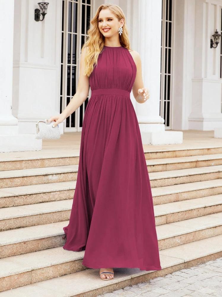 Numbersea Halter Bridesmaid Dress Empire Waist Formal Evening Prom Gown for Mother of The Bride 28030
