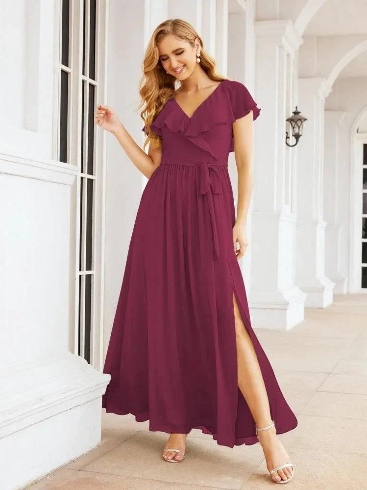 Bridesmaid Dresses with Flutter Sleeves Formal Evening Party Prom Gowns 28044