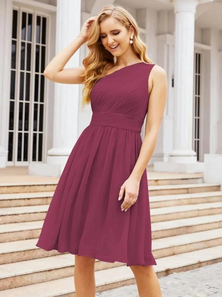 Numbersea Homecoming Dress One Shoulder Pleated Short Formal Prom Gowns 28046