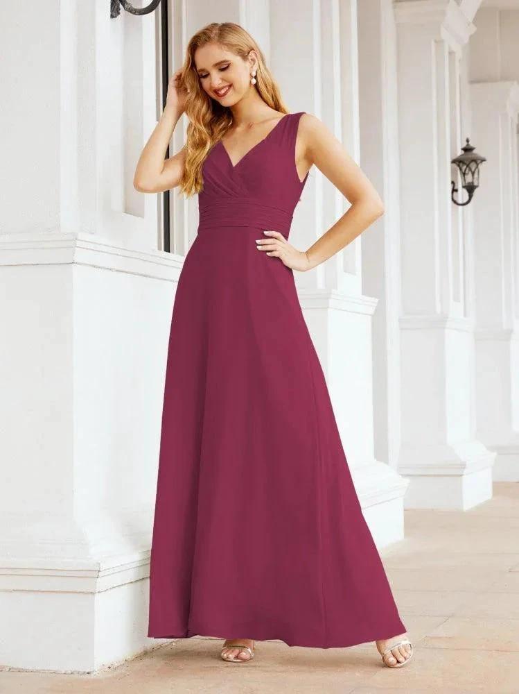 Formal Prom Gown Elegant V-Neck Sleeveless Bridesmaid Dresses for Wedding Party 28037