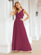 Formal Prom Gown Elegant V-Neck Sleeveless Bridesmaid Dresses for Wedding Party 28037