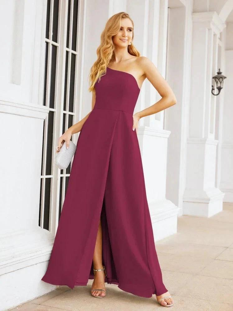 Numbersea Women's One Shoulder Formal Prom Gowns for Mother of The Bride Side Slit Bridesmaid Dresses 28052