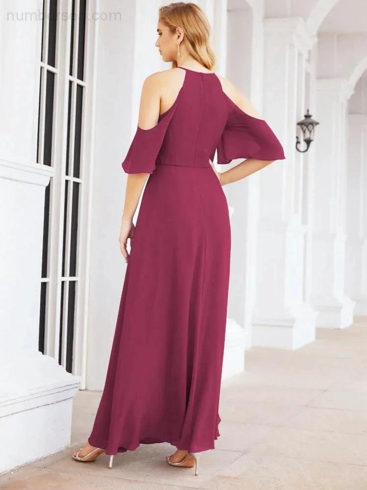Numbersea Cold Shoulder Bridesmaid Dresses A-Line Long Formal Evening Gowns 28074