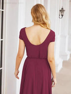 Numbersea V-Neck Bridesmaid Dresses Long Cap Sleeves Prom Evening Formal Gowns 28071