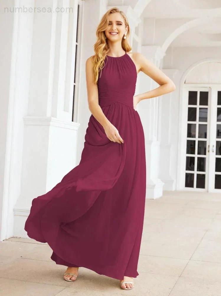 Numbersea Sleeveless Bridesmaid Dresses Long Prom Gown Zipper with Keyhole Back 28056