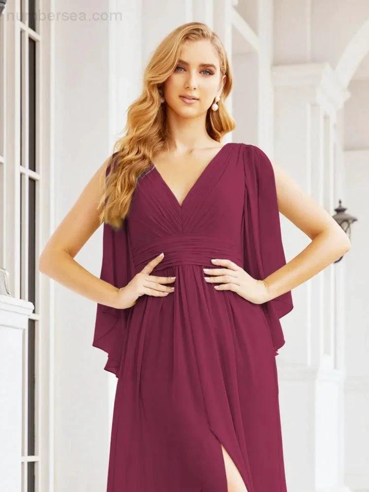 Numbersea Bridesmaid Dresses with Split for Wedding Party Flutter Sleeves 28045