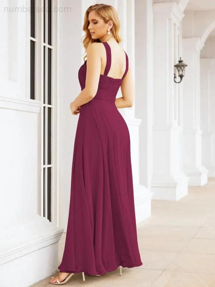 Numbersea Crisscross Halter Bridesmaid Dresses for Party Wedding Evening Prom Maxi Ball Gowns 28053
