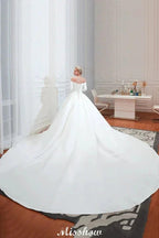 3/4 Sleeves Off-the-Shoulder Ball Gown White Aline Wedding Dress