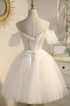 Champagne V Neck Spaghetti Straps Tulle Princess Homecoming Dresses
