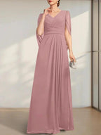 A-line V-Neck Floor-Length Chiffon Mother of the Bride Dress With Pleated