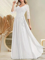 A-line V-Neck Floor-Length Lace Chiffon Mother of the Bride Dress With Sequins