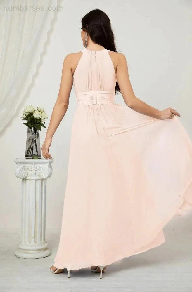 Numbersea Formal Party Gown Dress Chiffon Halter Long Sleeveless Bridesmaid Dresses 2802