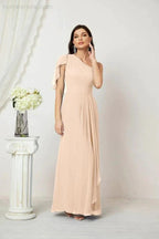 Numbersea  Chiffon Ruffled One Shoulder Long Bridesmaid Dresses A-line Formal Evening Gown Side Split 2809
