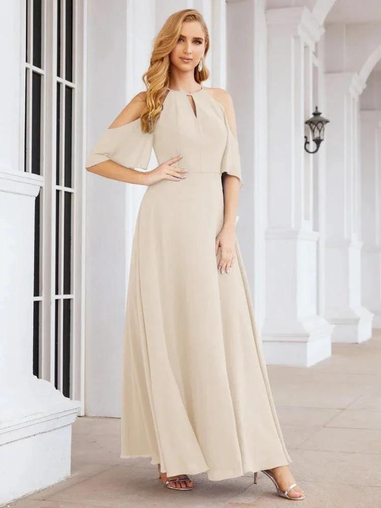Numbersea Cold Shoulder Bridesmaid Dresses A-Line Long Formal Evening Gowns 28074