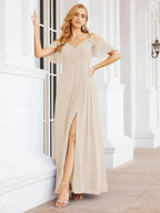 Numbersea Cold Shoulder Long Bridesmaid Dresses Side Slit Formal Prom Gowns Party Wedding 28070