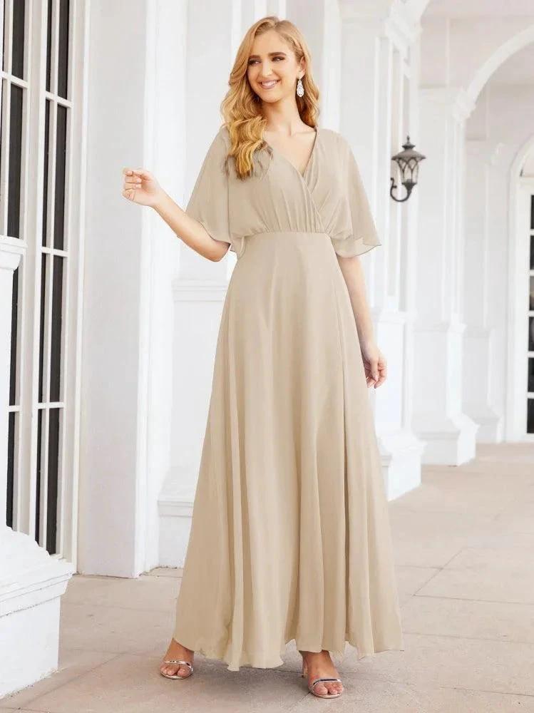 Numbersea V-Neck Bridesmaid Dress Chiffon Long Open Back Formal Dresses for Women Party Evening 28067