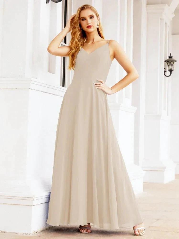 Numbersea Spaghetti Strap Bridesmaid Dresses V Neck Butterfly Back Fromal Evening Party Prom Gown 28036