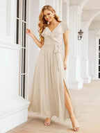 Bridesmaid Dresses with Flutter Sleeves Formal Evening Party Prom Gowns 28044