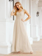 Formal Prom Gown Elegant V-Neck Sleeveless Bridesmaid Dresses for Wedding Party 28037