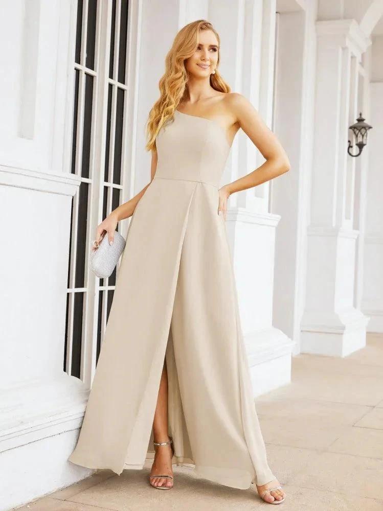 Numbersea Women's One Shoulder Formal Prom Gowns for Mother of The Bride Side Slit Bridesmaid Dresses 28052