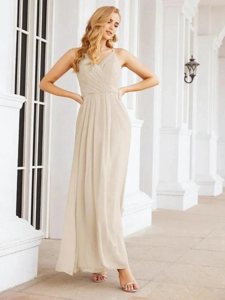 Numbersea Spaghetti Strap Bridesmaid Dresses V-Neck Long A-Line Formal Prom Gowns 28063
