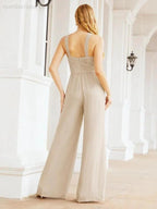 Numbersea Crisscross Neck Jumpsuit Formal Evening Dress Long Bridesmaid Dresses Bell-bottomed Pants 28033