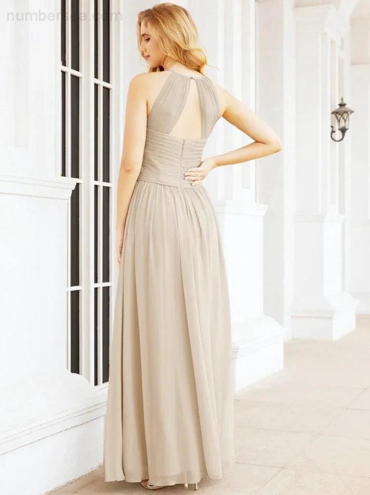 Numbersea Sleeveless Bridesmaid Dresses Long Prom Gown Zipper with Keyhole Back 28056