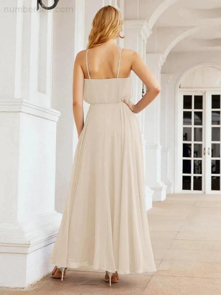 Numbersea  Halter Long Bridesmaid Dresses Formal A line Juniors Dress 28029