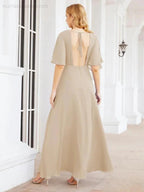 Numbersea V-Neck Bridesmaid Dress Chiffon Long Open Back Formal Dresses for Women Party Evening 28067