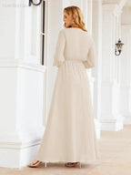 Sunnderly Women's Chiffon Bridesmaid Dress A line Long Sleeves Formal Evening Prom Gown for Wedding Guest SY28032