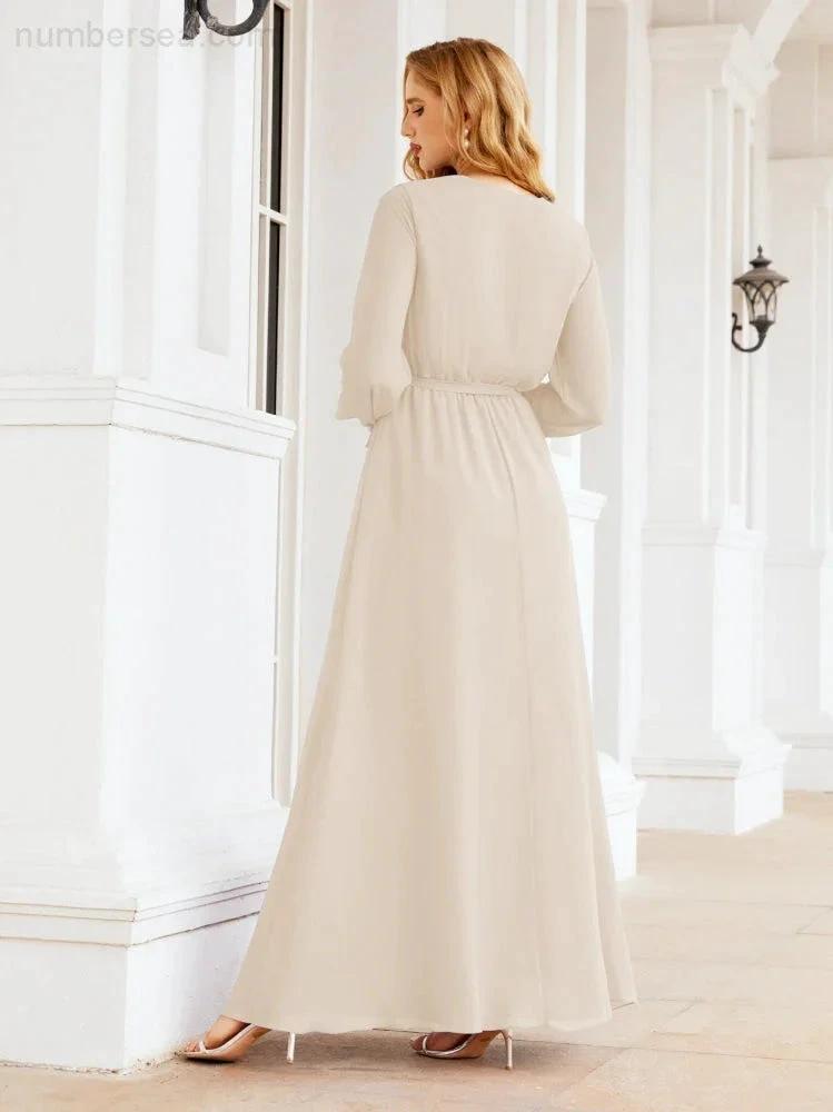 Sunnderly Women's Chiffon Bridesmaid Dress A line Long Sleeves Formal Evening Prom Gown for Wedding Guest SY28032