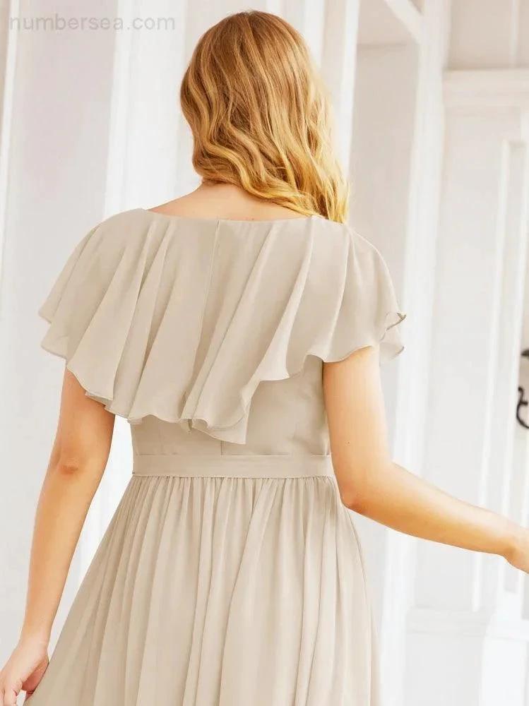 Bridesmaid Dresses with Flutter Sleeves Formal Evening Party Prom Gowns 28044