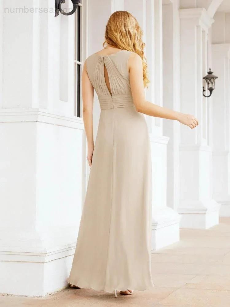 Formal Prom Gown Elegant V-Neck Sleeveless Bridesmaid Dresses for Wedding Party 28037