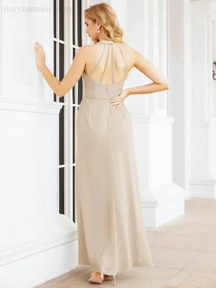 Numbersea Spaghetti Strap Bridesmaid Dresses V-Neck Long A-Line Formal Prom Gowns 28063