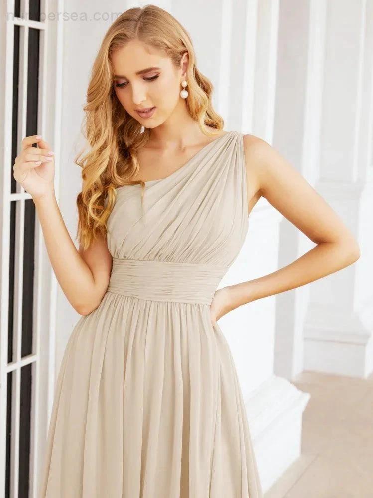 Numbersea One Shoulder Bridesmaid Dresses Long Maxi Formal Evening Party Prom Gowns 28061