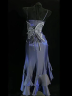 Unique Purple Mermaid 3D Flowers Evening Dress Spaghetti Straps Prom Dress Y8347