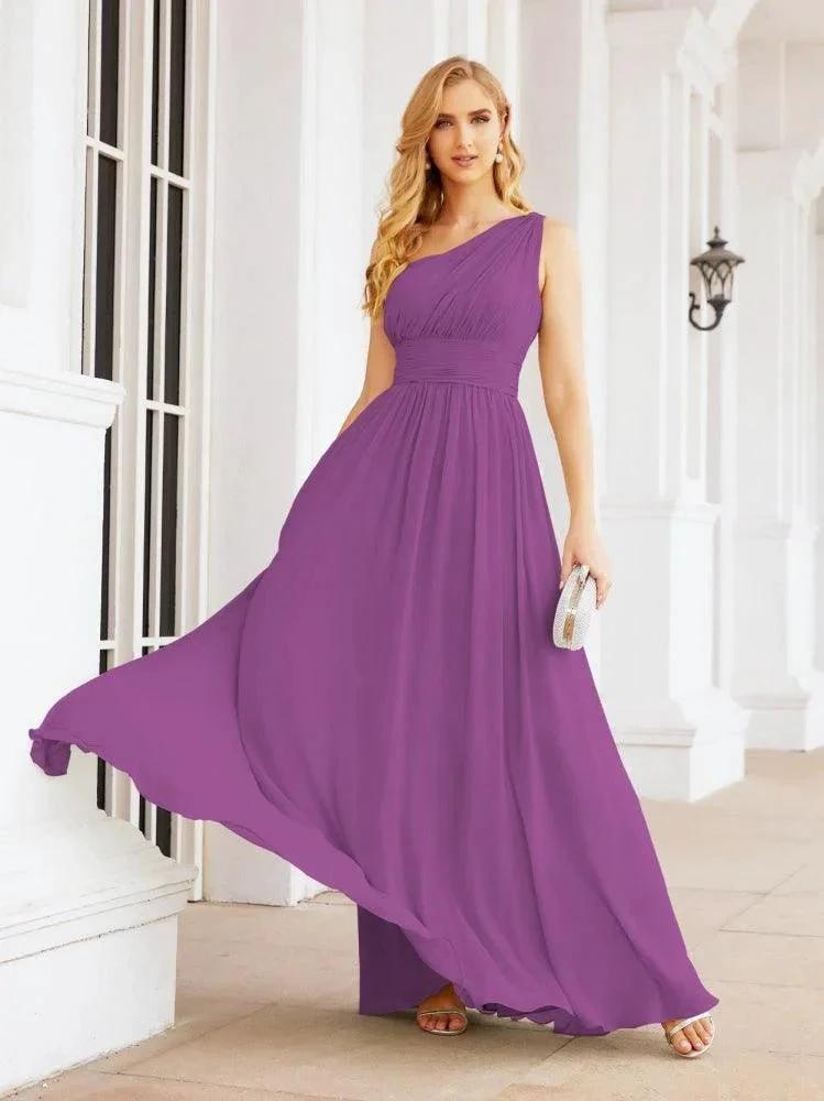 Numbersea One Shoulder Bridesmaid Dresses Long Maxi Formal Evening Party Prom Gowns 28061