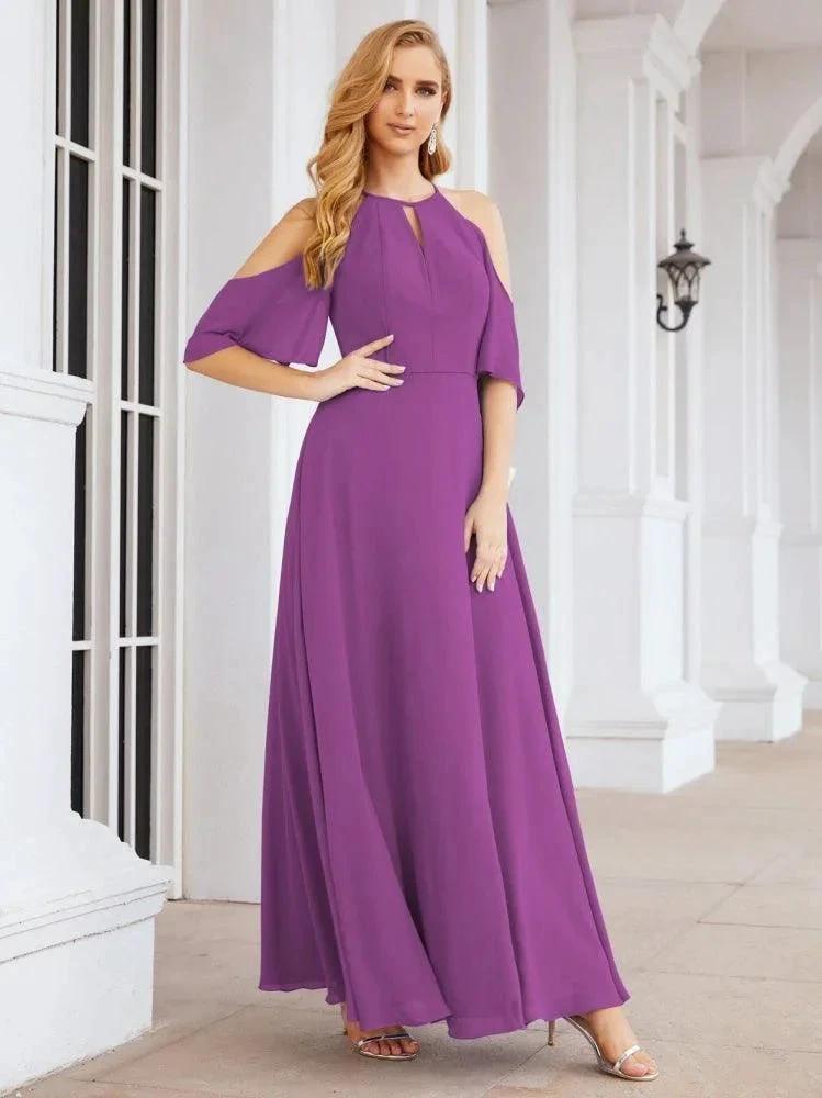 Numbersea Cold Shoulder Bridesmaid Dresses A-Line Long Formal Evening Gowns 28074