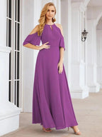 Numbersea Cold Shoulder Bridesmaid Dresses A-Line Long Formal Evening Gowns 28074