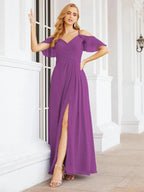 Numbersea Cold Shoulder Long Bridesmaid Dresses Side Slit Formal Prom Gowns Party Wedding 28070