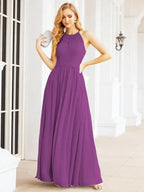Numbersea Sleeveless Bridesmaid Dresses Long Prom Gown Zipper with Keyhole Back 28056