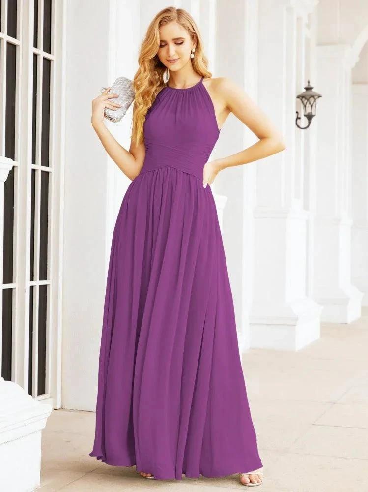 Numbersea Sleeveless Bridesmaid Dresses Long Prom Gown Zipper with Keyhole Back 28056
