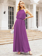 Numbersea  Halter Long Bridesmaid Dresses Formal A line Juniors Dress 28029