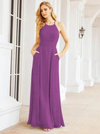 Numbersea Halter Bridesmaid Dresses with Pockets Sleeveless Formal Evening Party Prom Gowns  28055