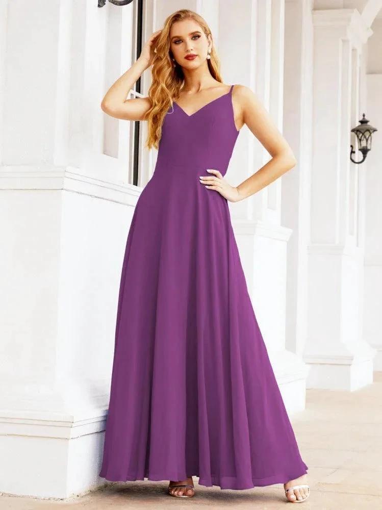 Numbersea Spaghetti Strap Bridesmaid Dresses V Neck Butterfly Back Fromal Evening Party Prom Gown 28036