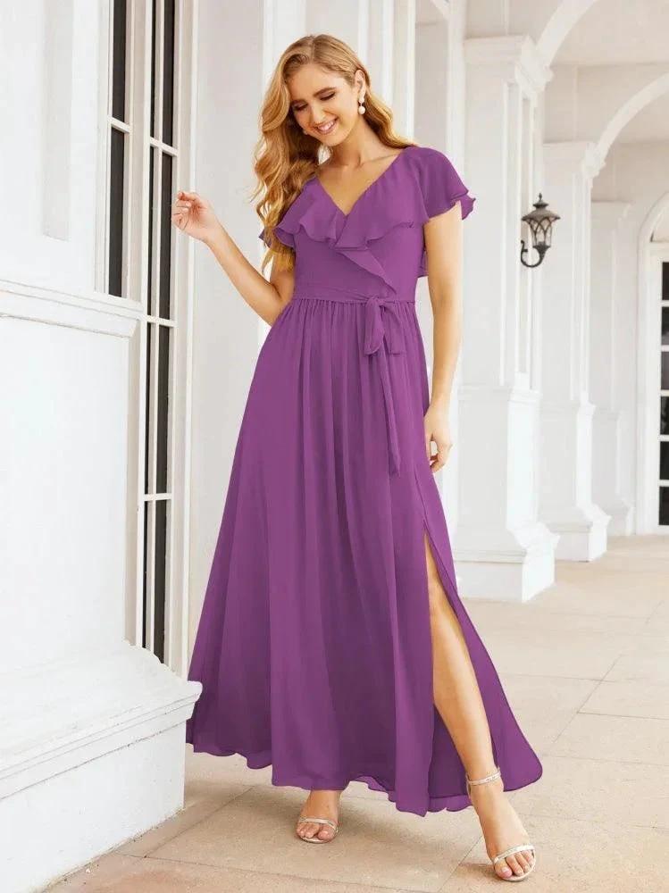 Bridesmaid Dresses with Flutter Sleeves Formal Evening Party Prom Gowns 28044