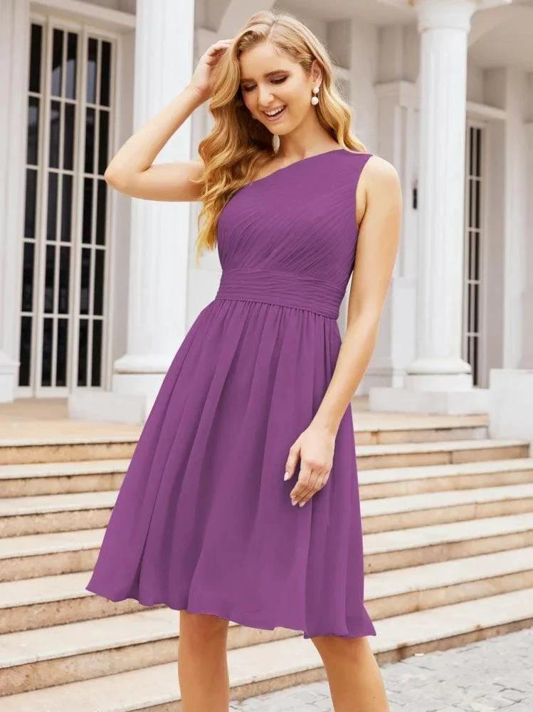 Numbersea Homecoming Dress One Shoulder Pleated Short Formal Prom Gowns 28046
