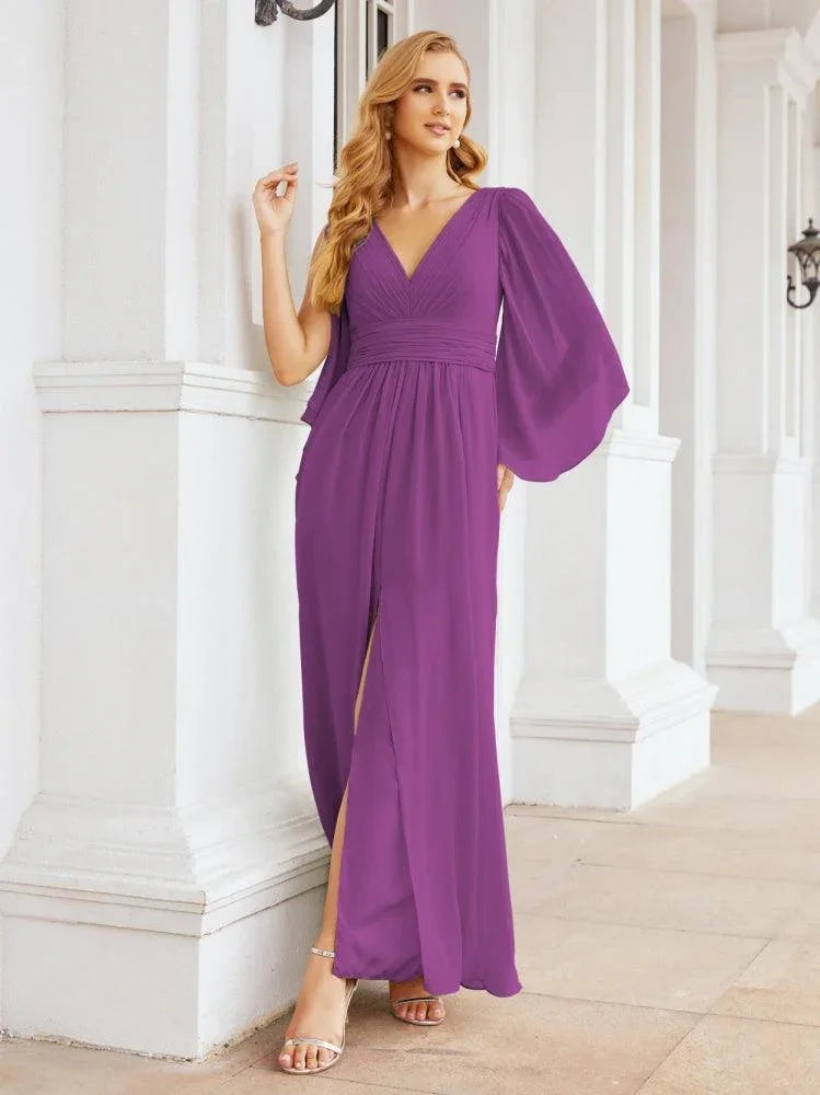 Numbersea Bridesmaid Dresses with Split for Wedding Party Flutter Sleeves 28045